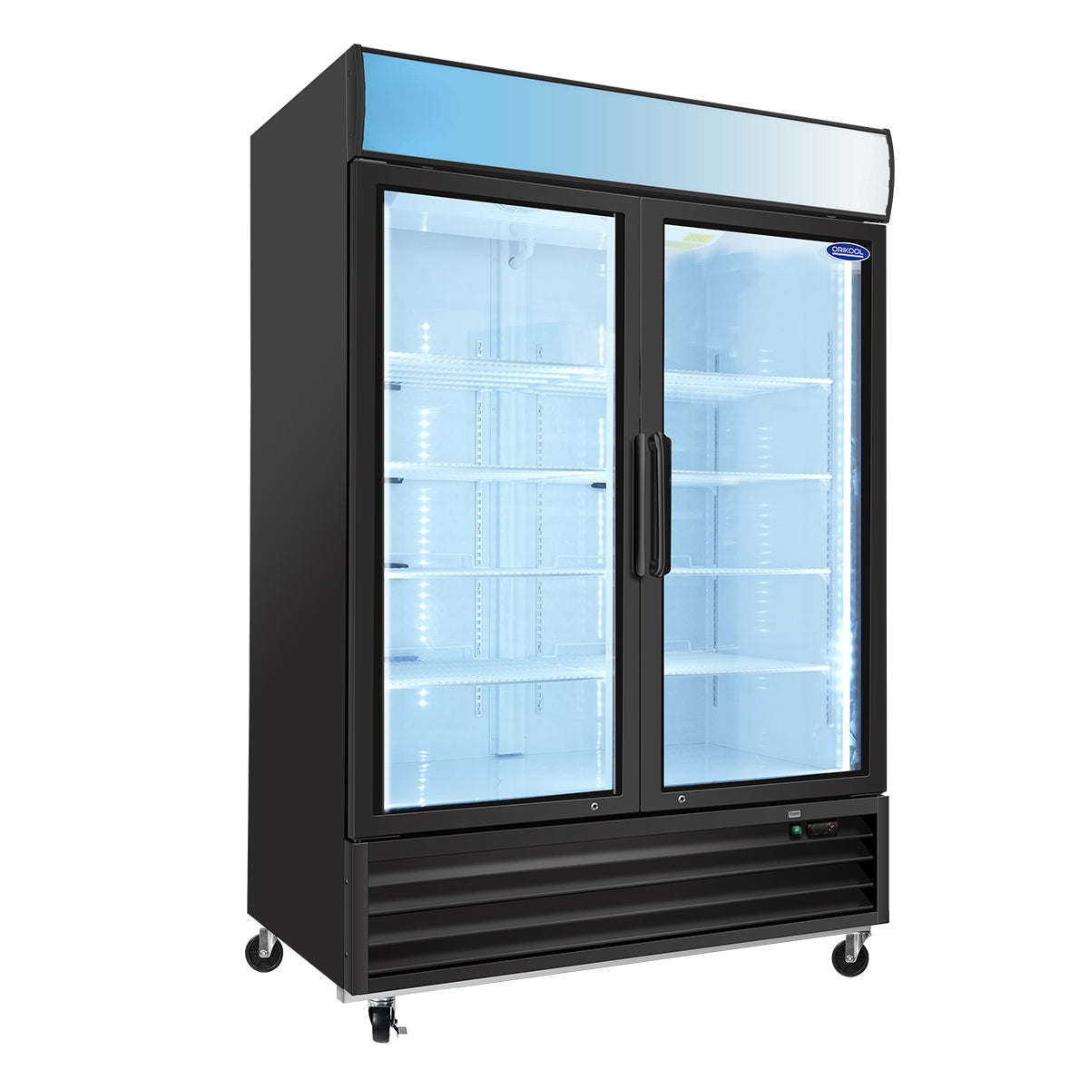 Orikool Glass Door Merchandiser Refrigerator 44.7 Cu.Ft Swing Door Commercial Display Refrigerators Merchandising Refrigeration With Led Top Panel Black Steel