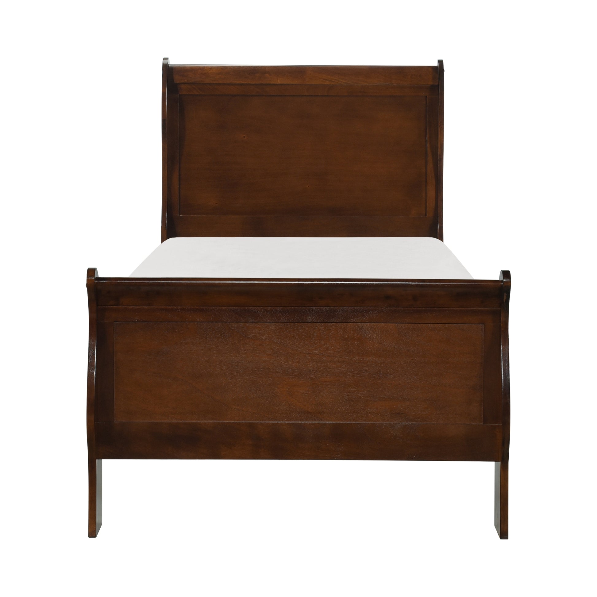 Classic Louis Philipe Style Twin Size Bed Brown Cherry Finish 1Pc Traditional Design Bedroom Furniture Sleigh Bed Box Spring Required Twin Brown Wood Bedroom Traditional,Transitional Bed Frame Wood