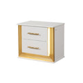 Obsession Contemporary Style 2 Drawer Nightstand Made With Wood & Gold Finish White 2 Drawers Bedroom Bedside Cabinet Contemporary,Modern Drawers White Wood