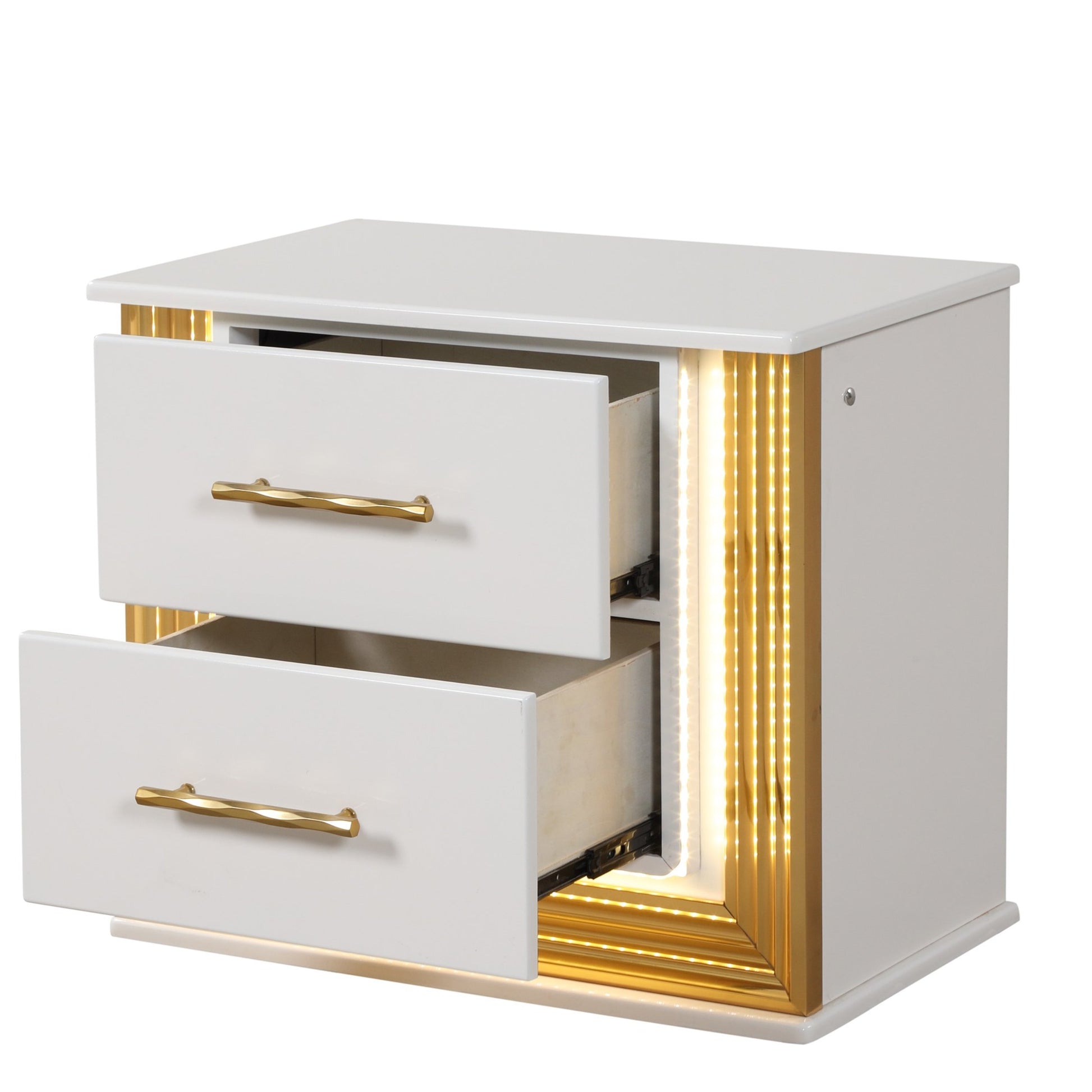 Contemporary Style 5Pc Queen Bedroom Set Made With Wood & Gold Finish Box Spring Not Required Queen White Wood 5 Piece Set Bedroom Bed Included,Chest Included,Dresser Included,Mirror Included,Nightstand Included Contemporary,Modern Solid Wood Mdf Built