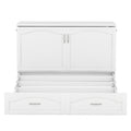 Queen Size Murphy Bed Wall Bed With Drawer And A Set Of Sockets & Usb Ports, Pulley Structure Design, White White Solid Wood Mdf