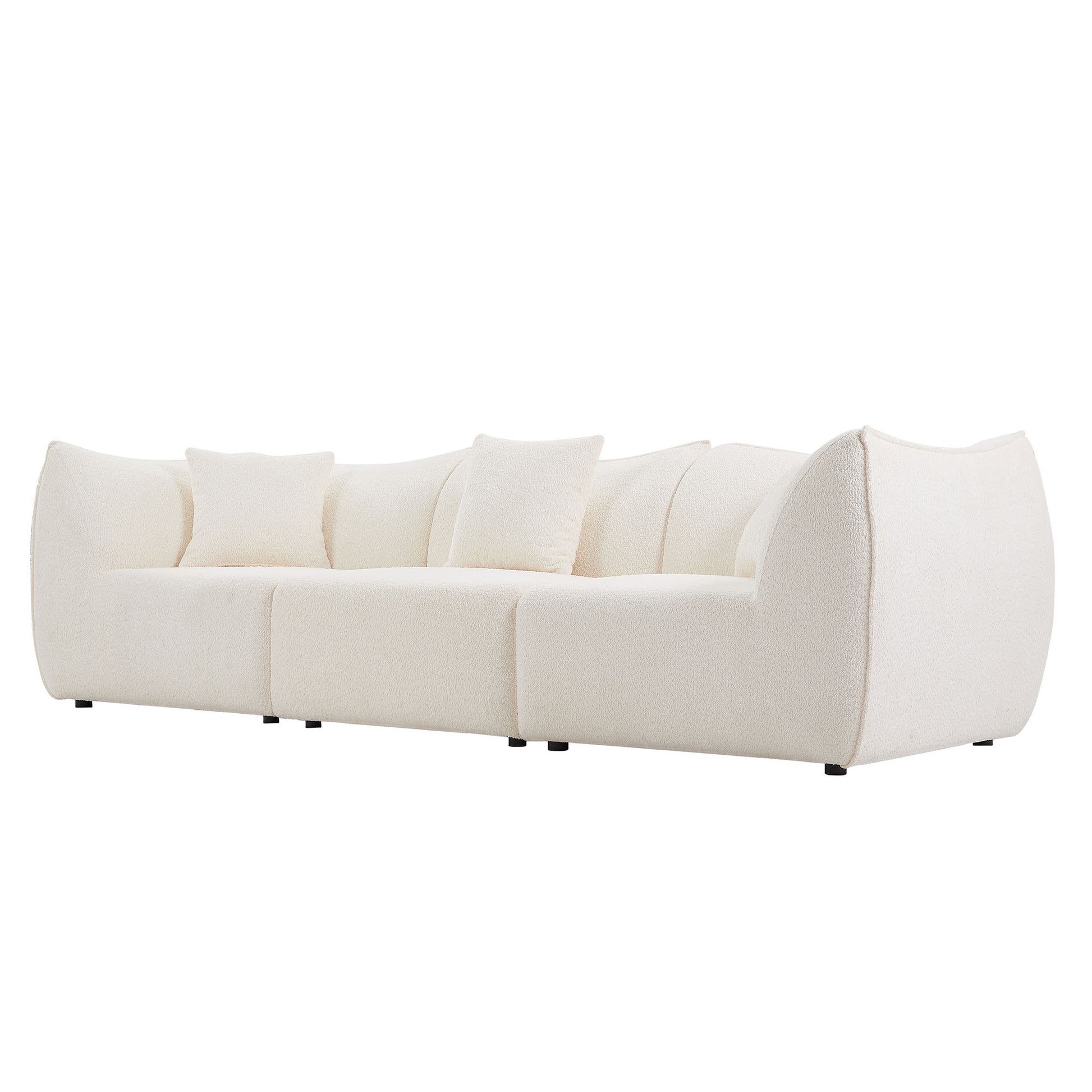 Mid Century Modern 3 Seater Sofa Couch For Living Room, Bedroom, Apartment, Studio, Small Space, Beige Light Beige Teddy