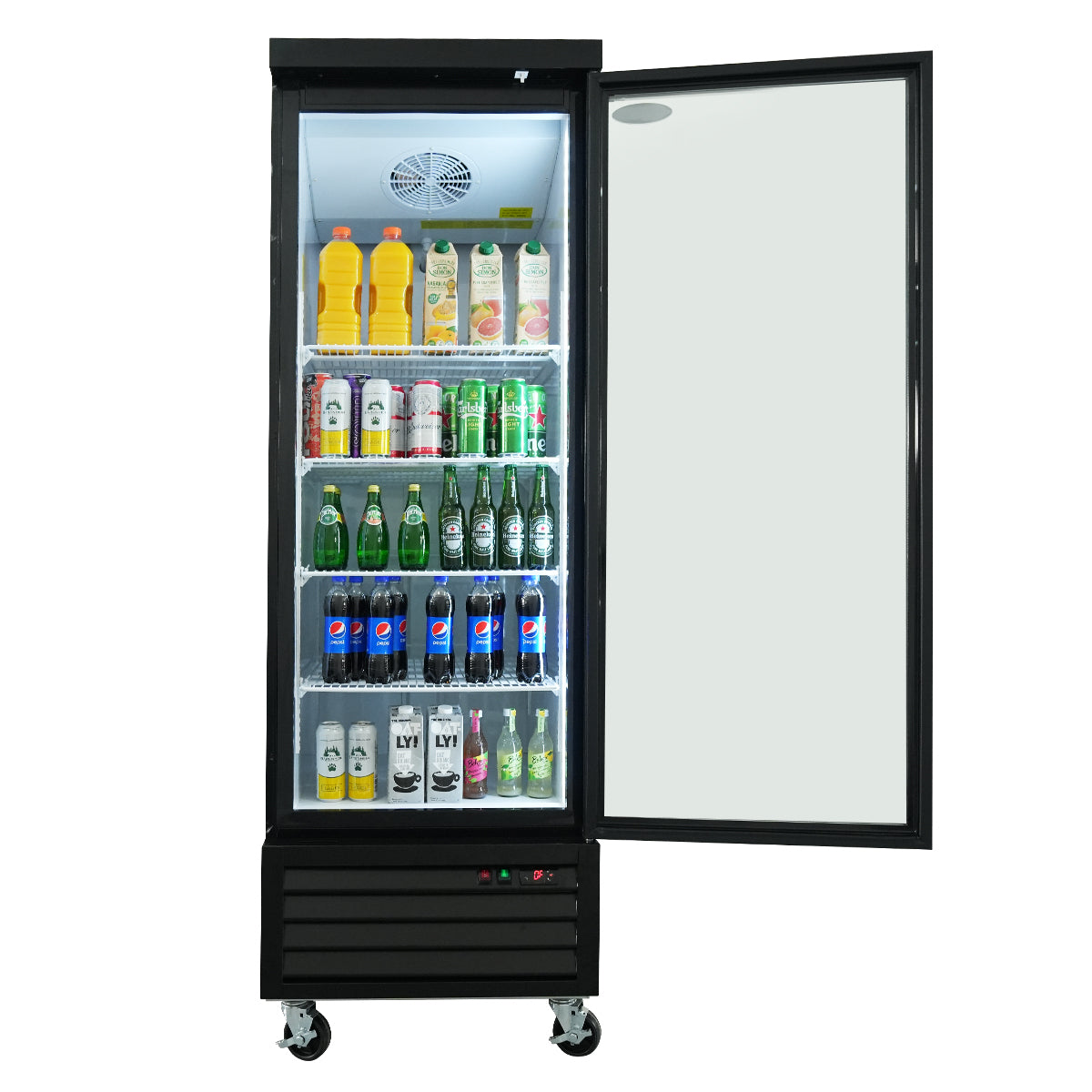 Orikool Glass Door Merchandiser Refrigerator 19.2 Cu.Ft Swing Door Commercial Display Refrigerators Merchandising Refrigeration With Led Top Panel Black Steel