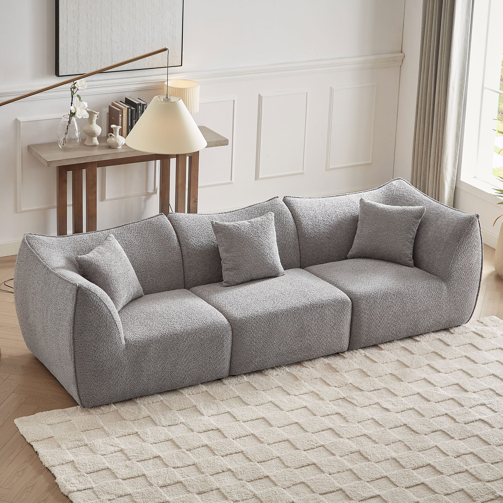 111 Inch Sofa, Comfy Sofa Couch With Deep Seats Modern Sofa 3 Seater Sofa, Couch For Living Room Apartment Lounge Grey Gray Teddy