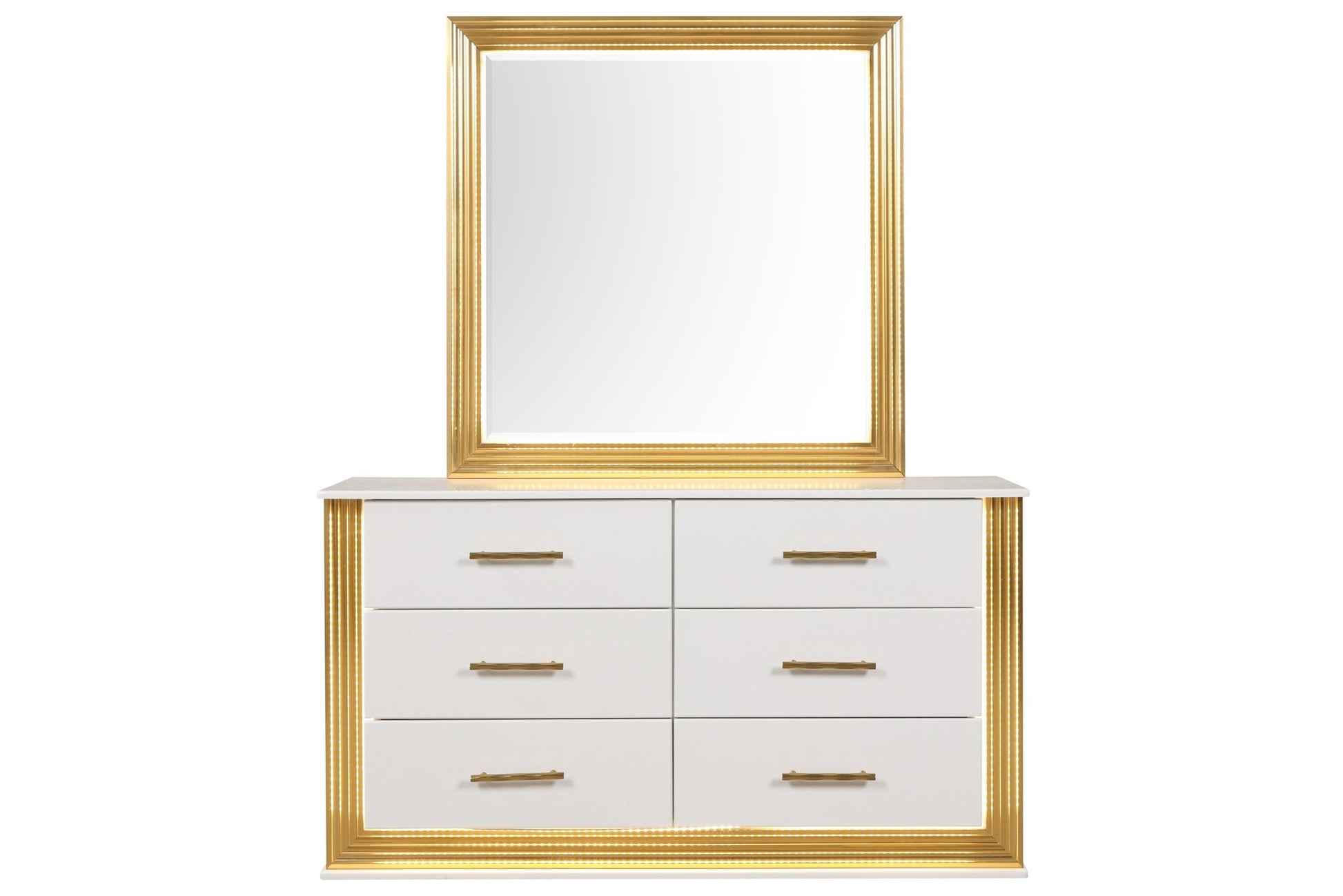 Obsession Contemporary Style 6 Drawer Dresser Made With Wood & Gold Finish White Bedroom Contemporary,Modern Wood