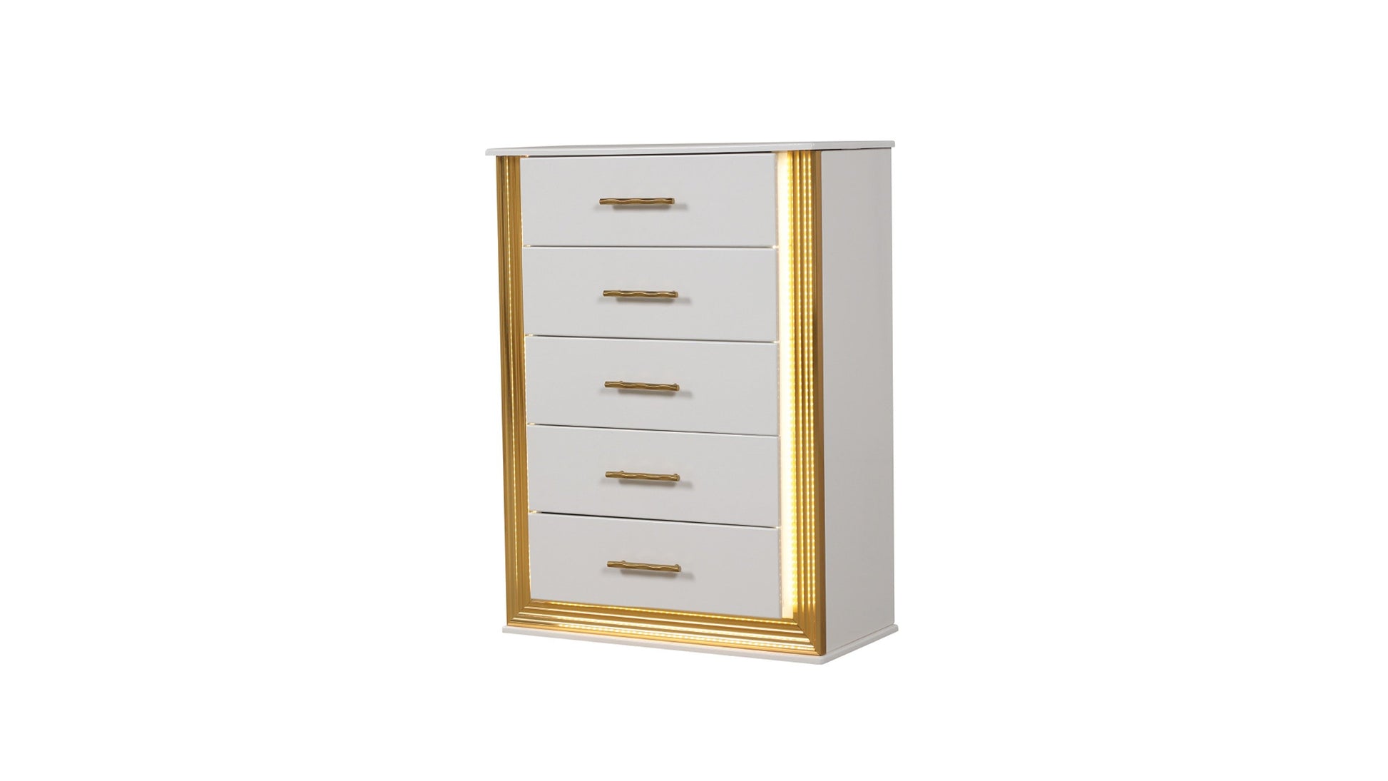 Contemporary Style 5 Drawer Chest Made With Wood & Gold Finish White White Bedroom Contemporary,Modern Solid Wood Mdf Wood