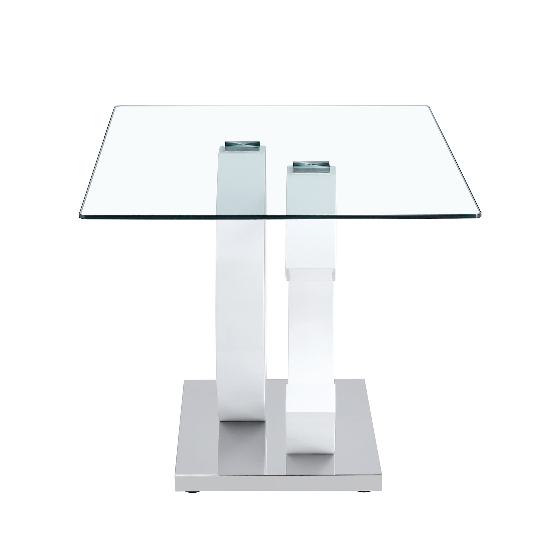 Large Modern Minimalist Rectangular Glass Dining Table, Suitable For 6 8 People, Equipped With 0.39 "Tempered Glass Tabletop, White Mdf Oc Shaped Bracket And Metal Base, Suitable For Kitchen White