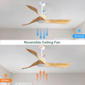 52 Inch Modern Ceiling Fan Without Light 6 Speed Remote 3 Solid Wood Blade Reversible Dc Motor For Indoor&Outdoor White Metal & Wood