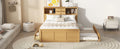 Full Size Wood Pltaform Bed With Twin Size Trundle, 3 Drawers, Upper Shelves And A Set Of Usb Ports & Sockets, Natural Natural Solid Wood Mdf