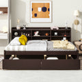 Full Bed With Side Bookcase, Drawers,Espresso Full Espresso Pine