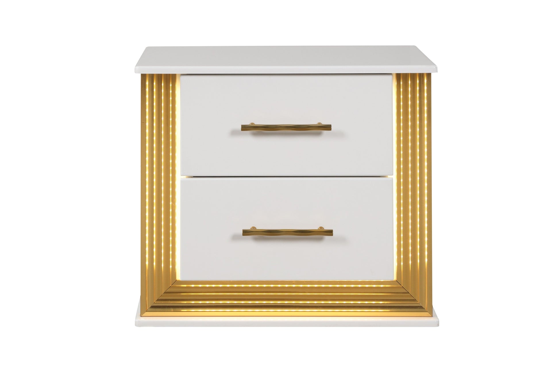 Contemporary Style 5Pc Queen Bedroom Set Made With Wood & Gold Finish Box Spring Not Required Queen White Wood 5 Piece Set Bedroom Bed Included,Chest Included,Dresser Included,Mirror Included,Nightstand Included Contemporary,Modern Solid Wood Mdf Built