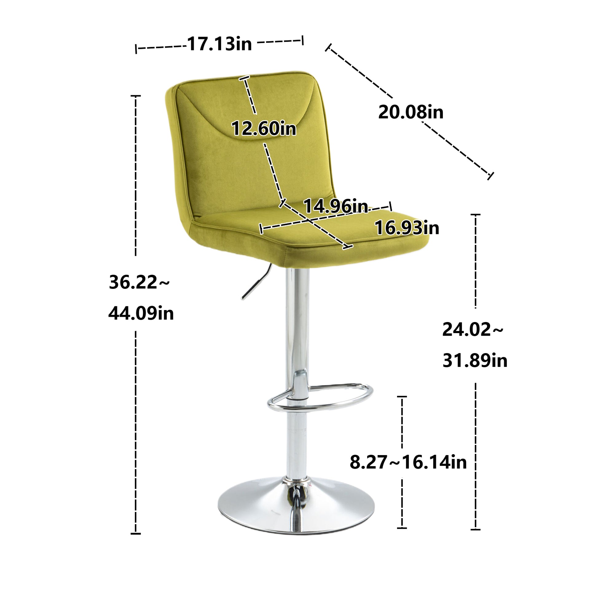 Coolmore Bar Stools With Back And Footrest Counter Height Dining Chairs 2Pc Set,360 Velvet Swivel Bar Stools Set Of 2, Adjustable Counter Height Bar Chairs Olive Velvet Olive Foam Velvet