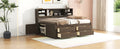 Full Size Wood Daybed With 2 Bedside Cabinets, Upper Shelves And 4 Drawers, Antique Brown Antique Brown Solid Wood Mdf