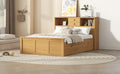 Full Size Wood Pltaform Bed With Twin Size Trundle, 3 Drawers, Upper Shelves And A Set Of Usb Ports & Sockets, Natural Natural Solid Wood Mdf