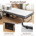 Folding Bed With Mattress, Sportable Foldable Bed With Storage Cover, Srollaway Bed For Adults With Memory Foam Mattress And Metal Frame, Scot Size Guest Bed On Wheels, 75 X 38 Black Metal Foam