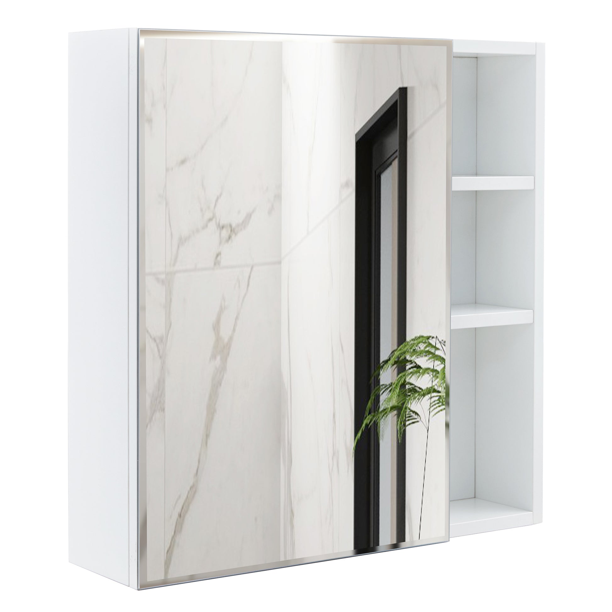 A White Mdf Material Mirror Cabinet, Bathroom Mirror, And A Separate Wall Mounted Bathroom Mirror For Storage And Space Saving. White Mdf Glass