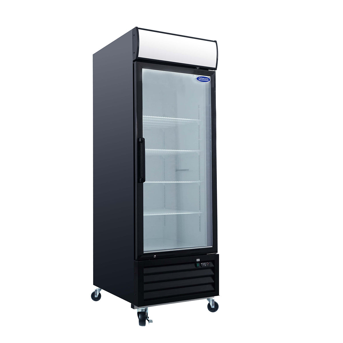 Orikool Glass Door Merchandiser Refrigerator 19.3 Cu.Ft Swing Door Commercial Display Refrigerators Merchandising Refrigeration With Led Top Panel Black Steel