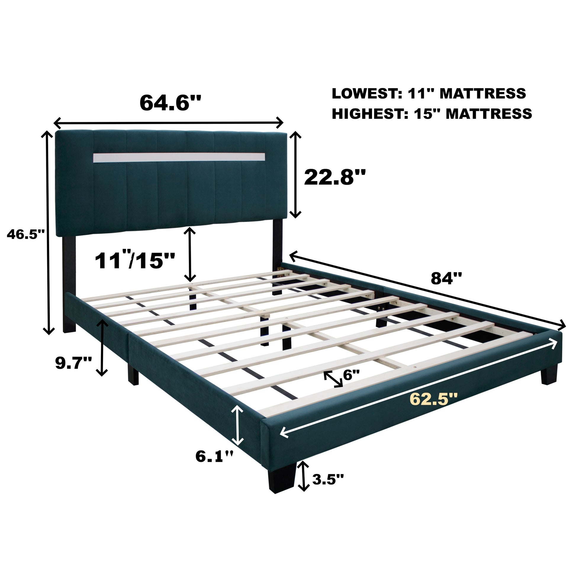 Green Adjustable Queen Size Upholstered Bed Frame Velvet Fabric Laminated Bed Frame Box Spring Not Required Queen Green Wood Espresso Bedroom Minimalist,Retro Rubberwood Adjustable Bedbase Fiber Foam And Polyester Fiber Pad Velvet Upholstered