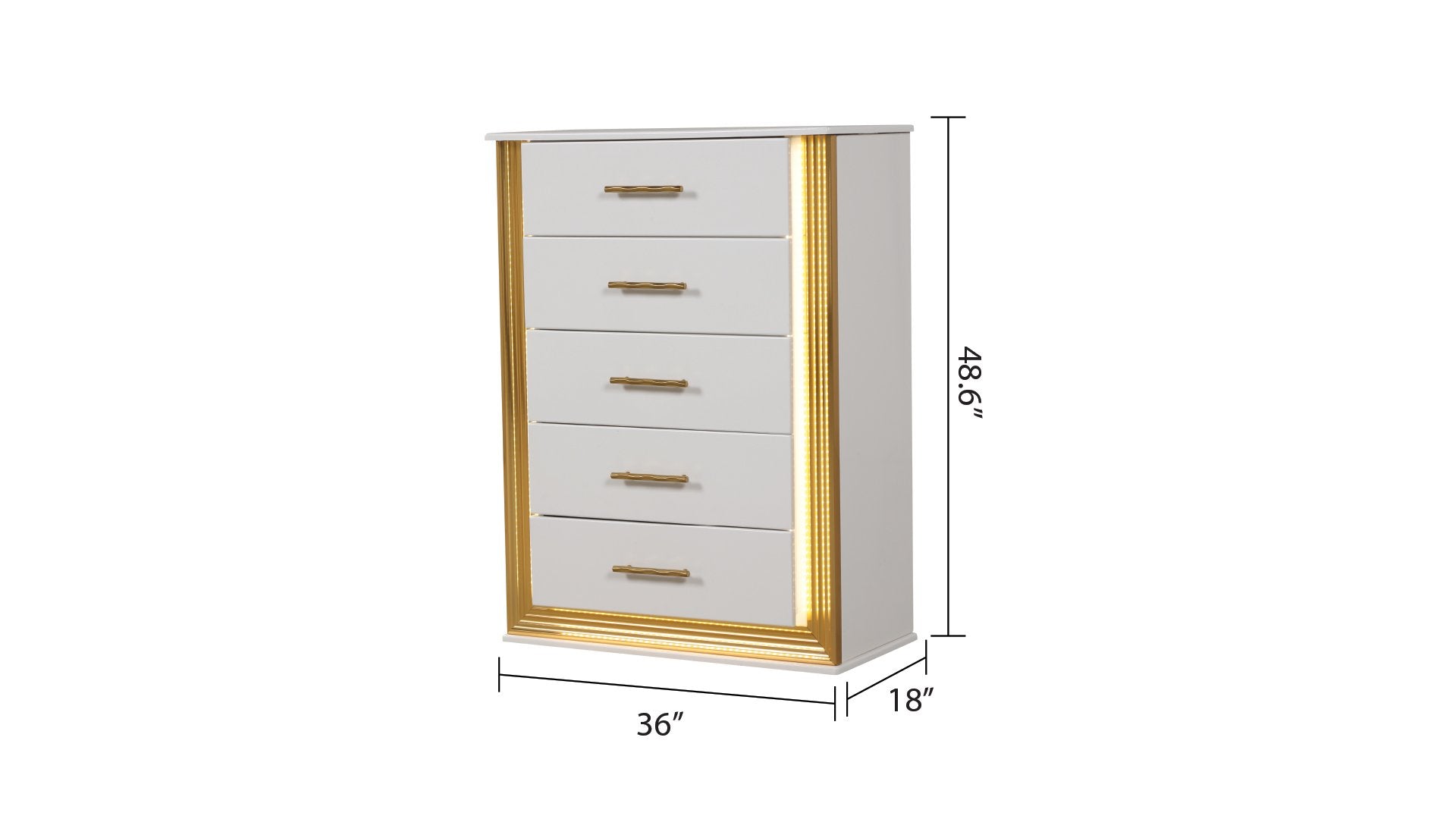 Contemporary Style 5Pc Queen Bedroom Set Made With Wood & Gold Finish Box Spring Not Required Queen White Wood 5 Piece Set Bedroom Bed Included,Chest Included,Dresser Included,Mirror Included,Nightstand Included Contemporary,Modern Solid Wood Mdf Built