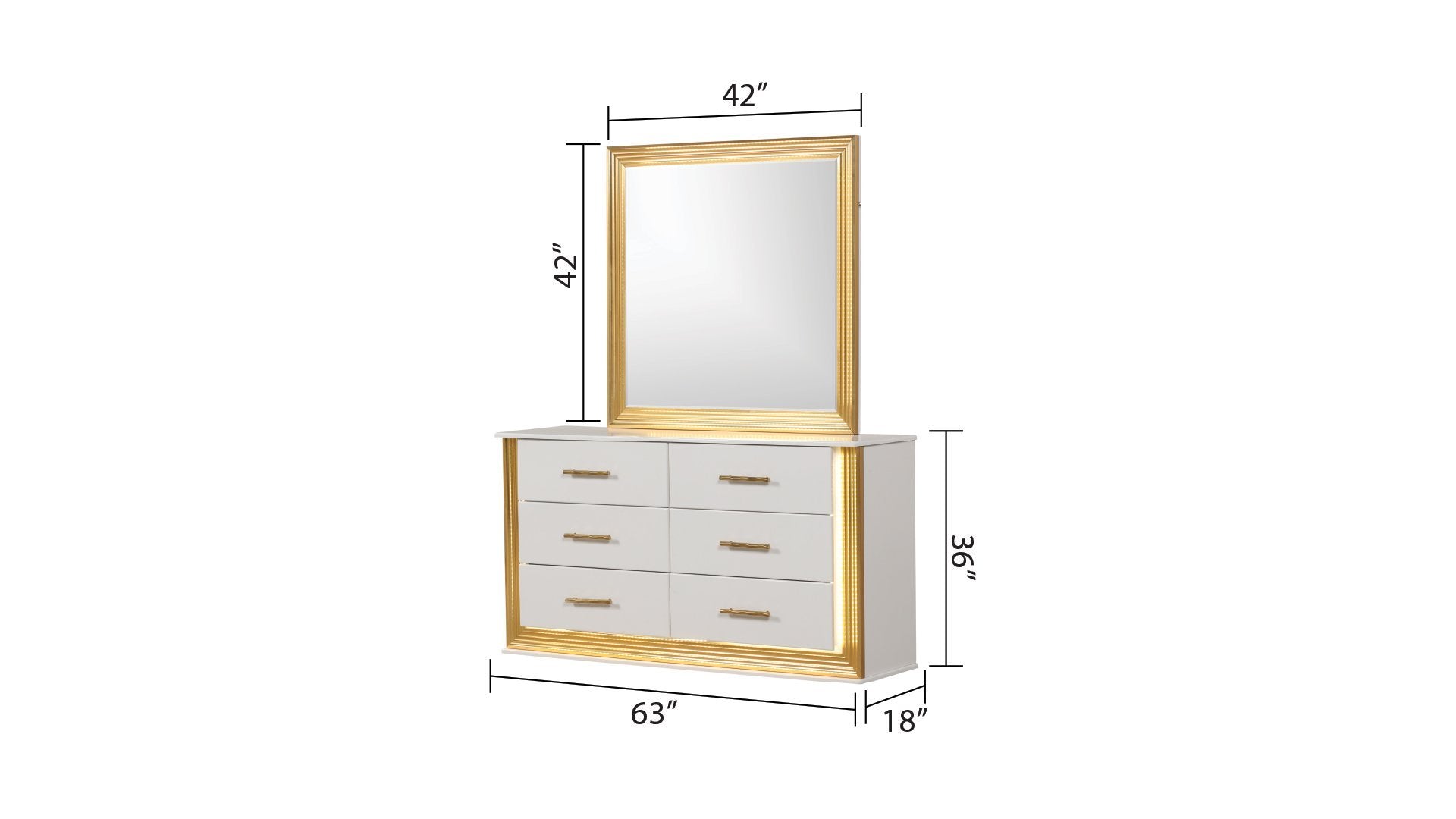 Obsession Contemporary Style 6 Drawer Dresser Made With Wood & Gold Finish White Bedroom Contemporary,Modern Wood