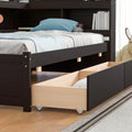 Twin Bed With L Shaped Bookcases,Drawers,Espresso Twin Espresso Pine