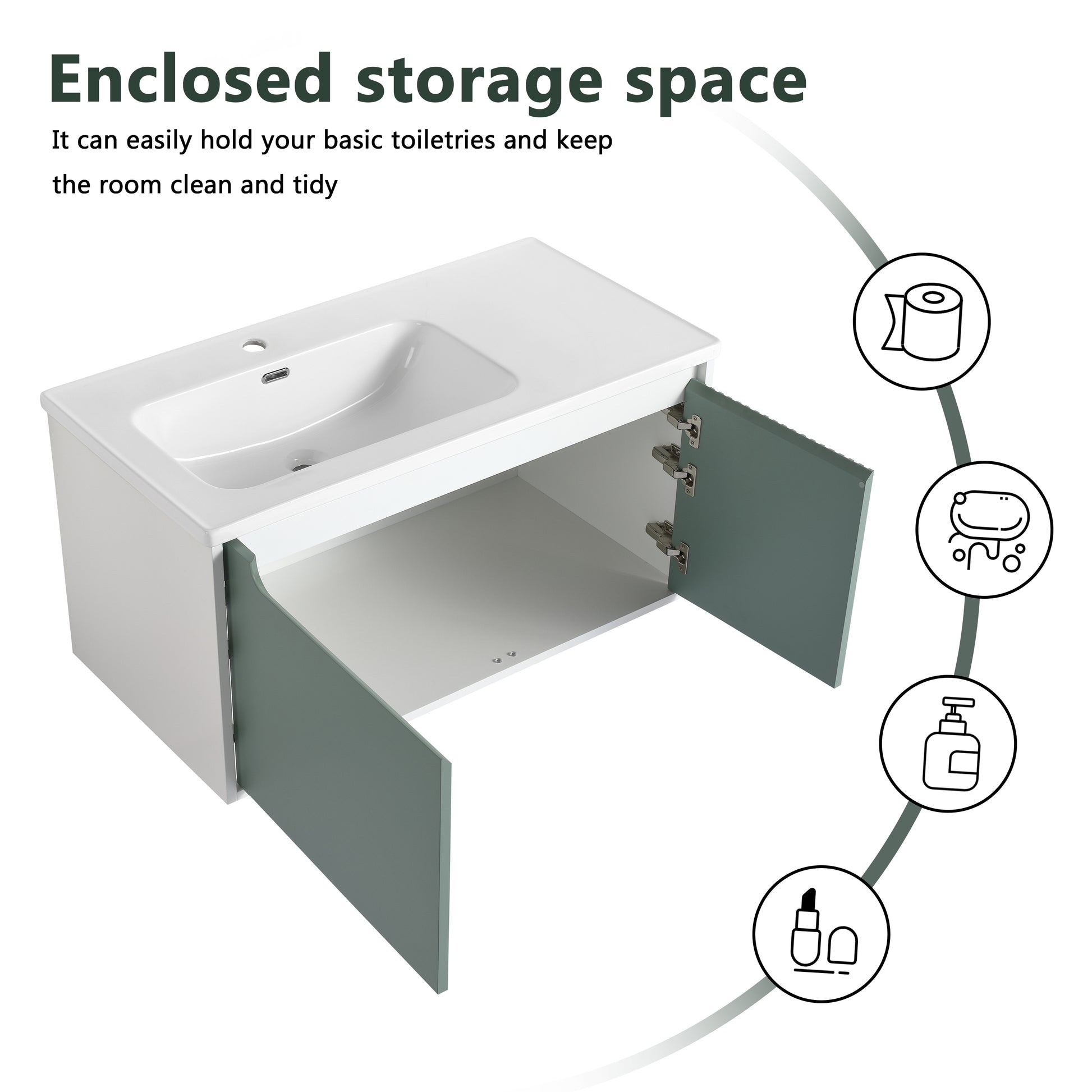 40 '' Wall Mounted Bathroom Vanity With Ceramic Sink, Bathroom Vanity With Soft Close Door Mint Green Bathroom Wall Mounted Modern Plywood