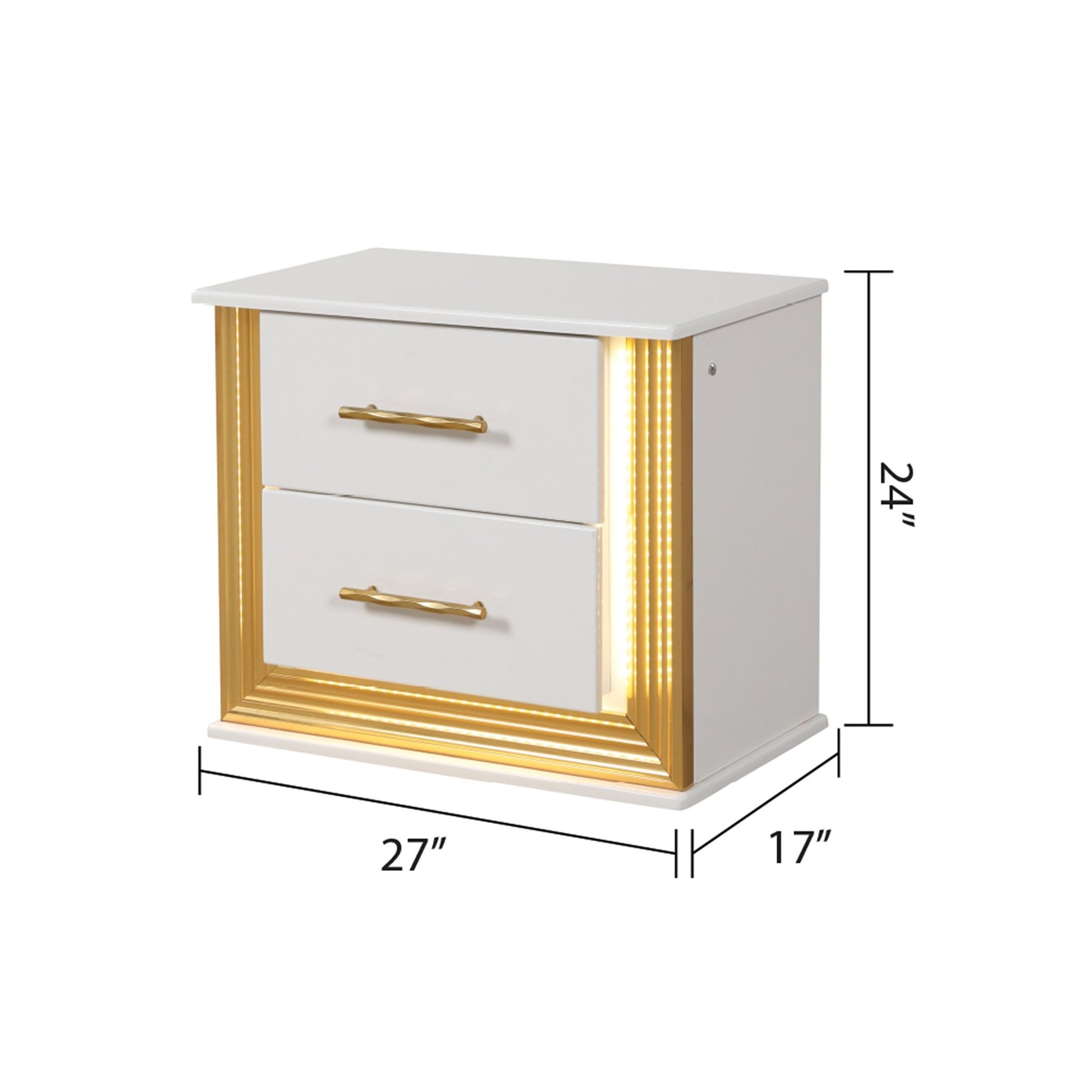Contemporary Style 5Pc Queen Bedroom Set Made With Wood & Gold Finish Box Spring Not Required Queen White Wood 5 Piece Set Bedroom Bed Included,Chest Included,Dresser Included,Mirror Included,Nightstand Included Contemporary,Modern Solid Wood Mdf Built