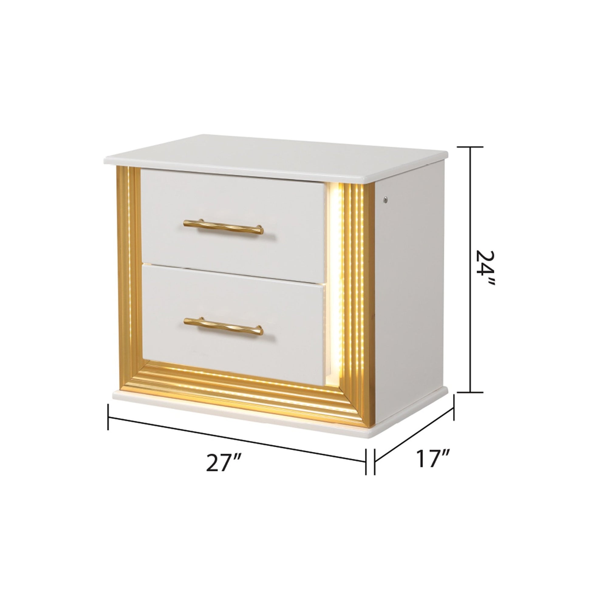 Obsession Contemporary Style 2 Drawer Nightstand Made With Wood & Gold Finish White 2 Drawers Bedroom Bedside Cabinet Contemporary,Modern Drawers White Wood