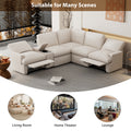 104'' Power Recliner Corner Sofa Home Theater Reclining Sofa Sectional Couches With Storage Box, Cup Holders, Usb Ports And Power Socket For Living Room, Beige Beige Foam Linen 4 Seat