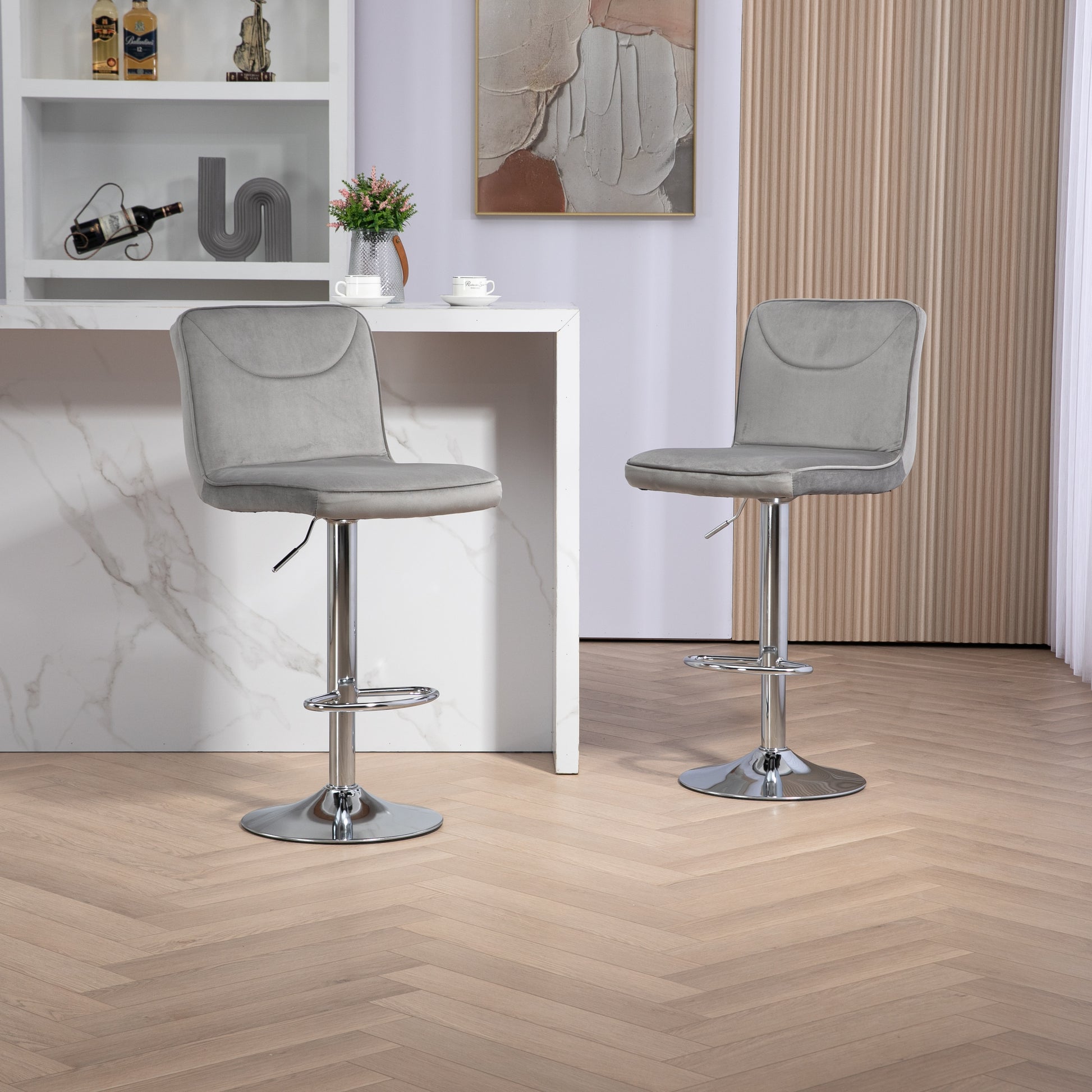 Coolmore Bar Stools With Back And Footrest Counter Height Dining Chairs 2Pc Set,360 Velvet Swivel Bar Stools Set Of 2, Adjustable Counter Height Bar Chairs Gray Velvet Gray Primary Living Space Foam Velvet