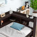 Twin Bed With L Shaped Bookcases,Drawers,Espresso Twin Espresso Pine