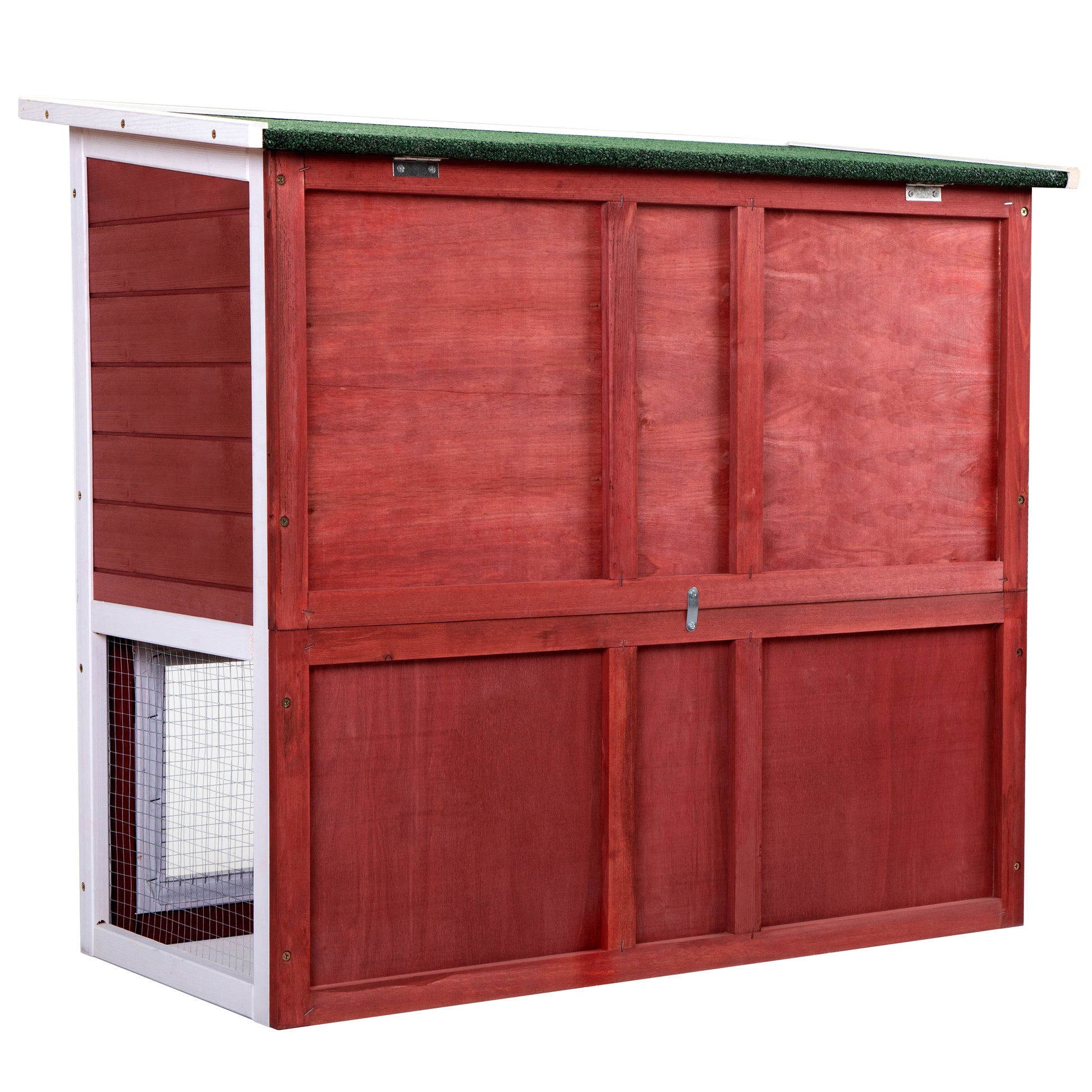 Wood Rabbit Hutch, Pet Playpen With 2 Stories, Ramp, Doors, Pull Out Tray, Water Bottle, Outdoor Enclosure For Small Animals Bunnies, Red And White Red Wood