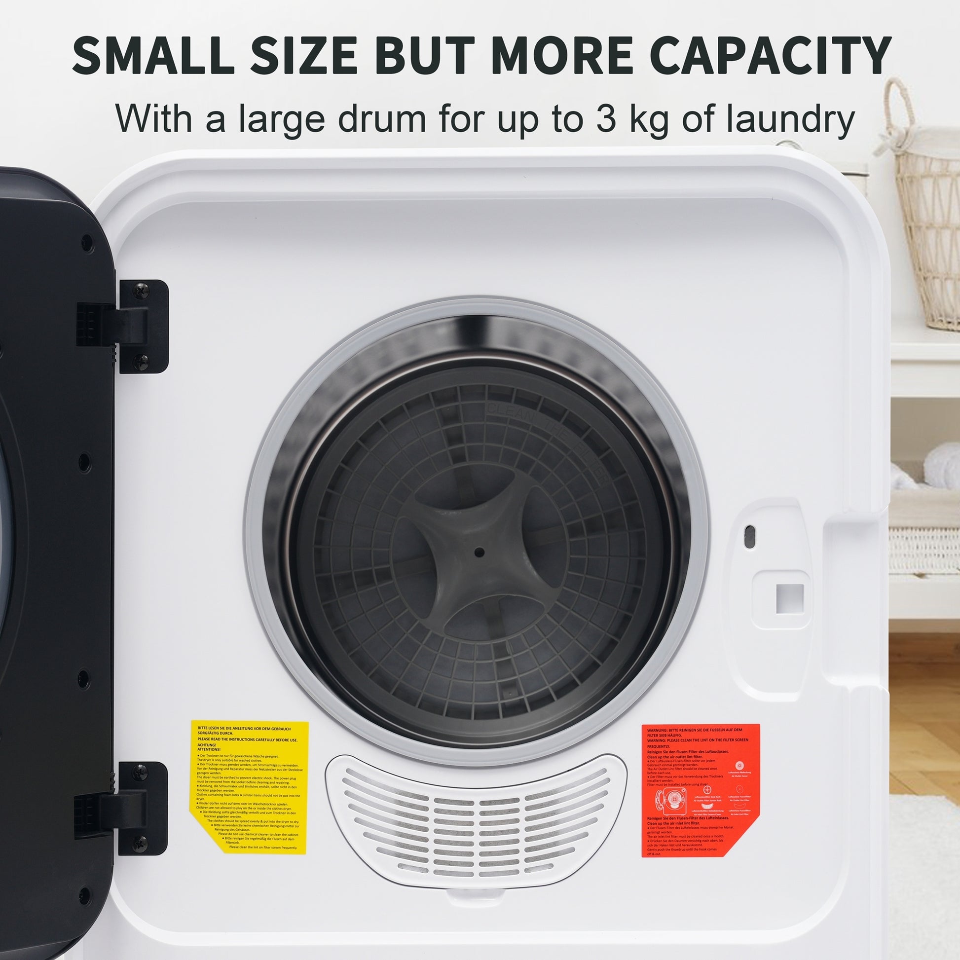 1.95 Cu.Ft Front Load Clothes Dryer, Portable Compact Dryer 830W, 5 Drying Modes, Stainless Steel Drum, With Overheat Protection, Dust Removal, Deodorization And Lint Removal Functions, Black Door Black Abs Steel Q235