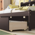 Twin Bed With Side Bookcase, Drawers ,Espresso Twin Espresso Pine