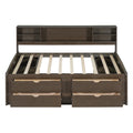 Full Size Wood Daybed With 2 Bedside Cabinets, Upper Shelves And 4 Drawers, Antique Brown Antique Brown Solid Wood Mdf