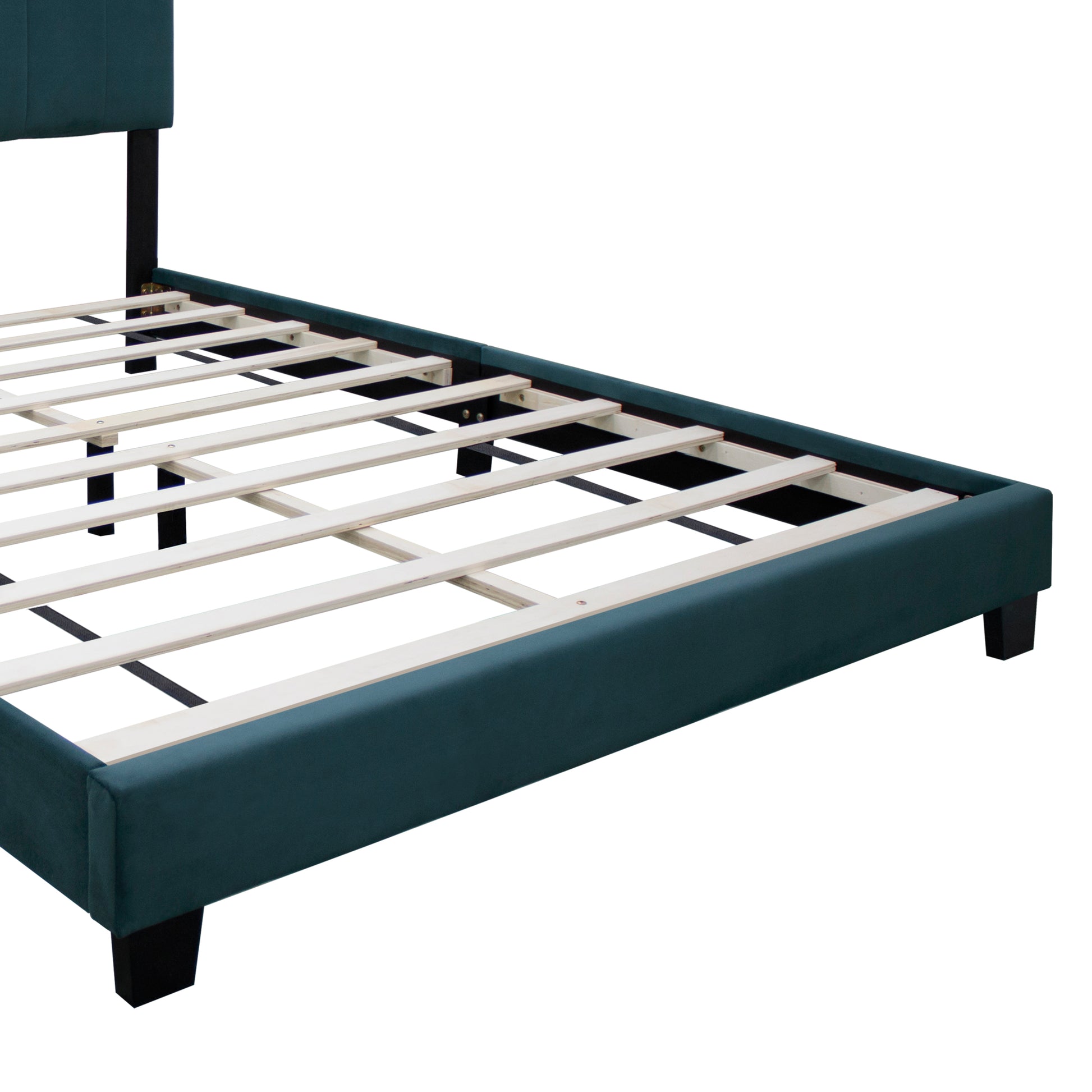 Green Adjustable Queen Size Upholstered Bed Frame Velvet Fabric Laminated Bed Frame Box Spring Not Required Queen Green Wood Espresso Bedroom Minimalist,Retro Rubberwood Adjustable Bedbase Fiber Foam And Polyester Fiber Pad Velvet Upholstered