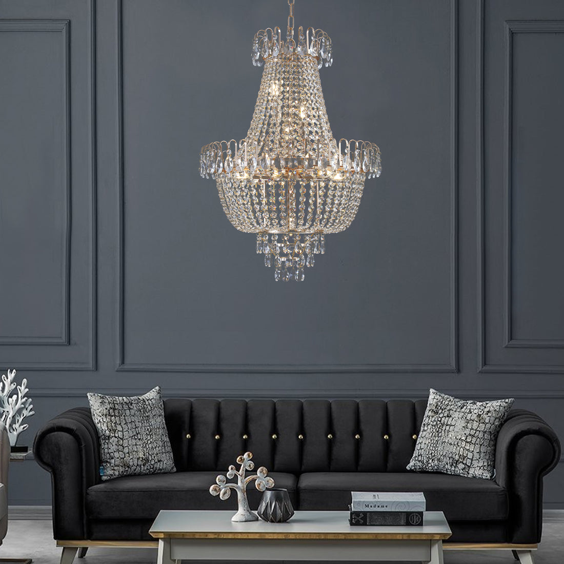 Gold Crystal Chandeliers,Large Contemporary Luxury Ceiling Lighting For Living Room Dining Room Bedroom Hallway Without Bulb Gold Luxury Crystal Iron