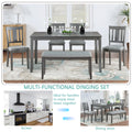 6 Piece Kitchen Dining Set, Rectangular Wooden Dining Table With 4 Upholstered Chairs And A Bench, Dining Table Set For 6 People, Living Room, Home Bar And Kitchen, Gray Upholstered Chair Wood Gray Seats 6 Wood Dining Room Acacia 4 Leg Rectangular Dining