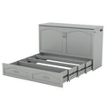 Queen Size Murphy Bed Wall Bed With Drawer And A Set Of Sockets & Usb Ports, Pulley Structure Design, Gray Gray Solid Wood Mdf