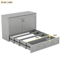 Full Size Murphy Bed Wall Bed With Drawer And A Set Of Sockets & Usb Ports, Pulley Structure Design, Gray Gray Solid Wood Mdf
