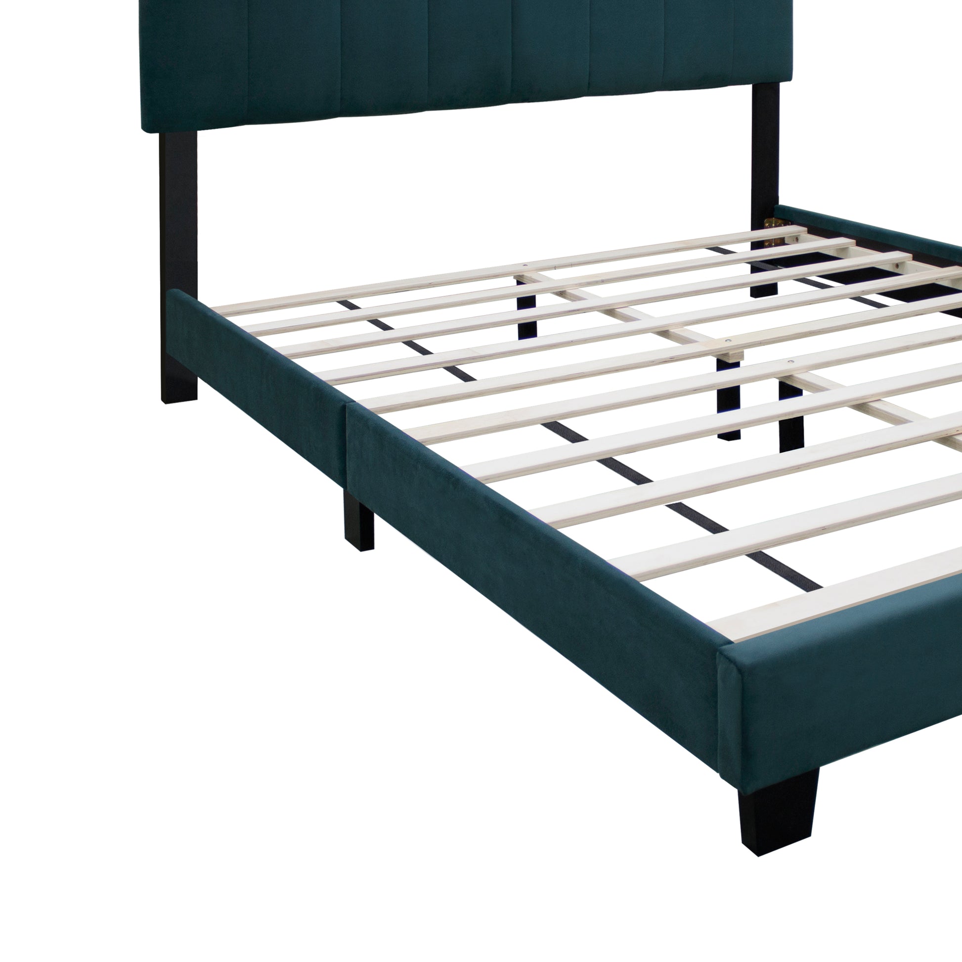 Green Adjustable Queen Size Upholstered Bed Frame Velvet Fabric Laminated Bed Frame Box Spring Not Required Queen Green Wood Espresso Bedroom Minimalist,Retro Rubberwood Adjustable Bedbase Fiber Foam And Polyester Fiber Pad Velvet Upholstered