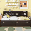 Twin Bed With Side Bookcase, Drawers ,Espresso Twin Espresso Pine