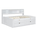 Full Size Wood Daybed With 2 Bedside Cabinets, Upper Shelves And 4 Drawers, White White Solid Wood Mdf