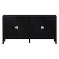 Retro Sideboard Door With Circular Groove Design Round Metal Door Handle For Entrance, Dinning Room, Living Room Black Black Mdf