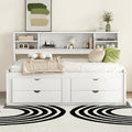 Full Size Wood Daybed With 2 Bedside Cabinets, Upper Shelves And 4 Drawers, White White Solid Wood Mdf