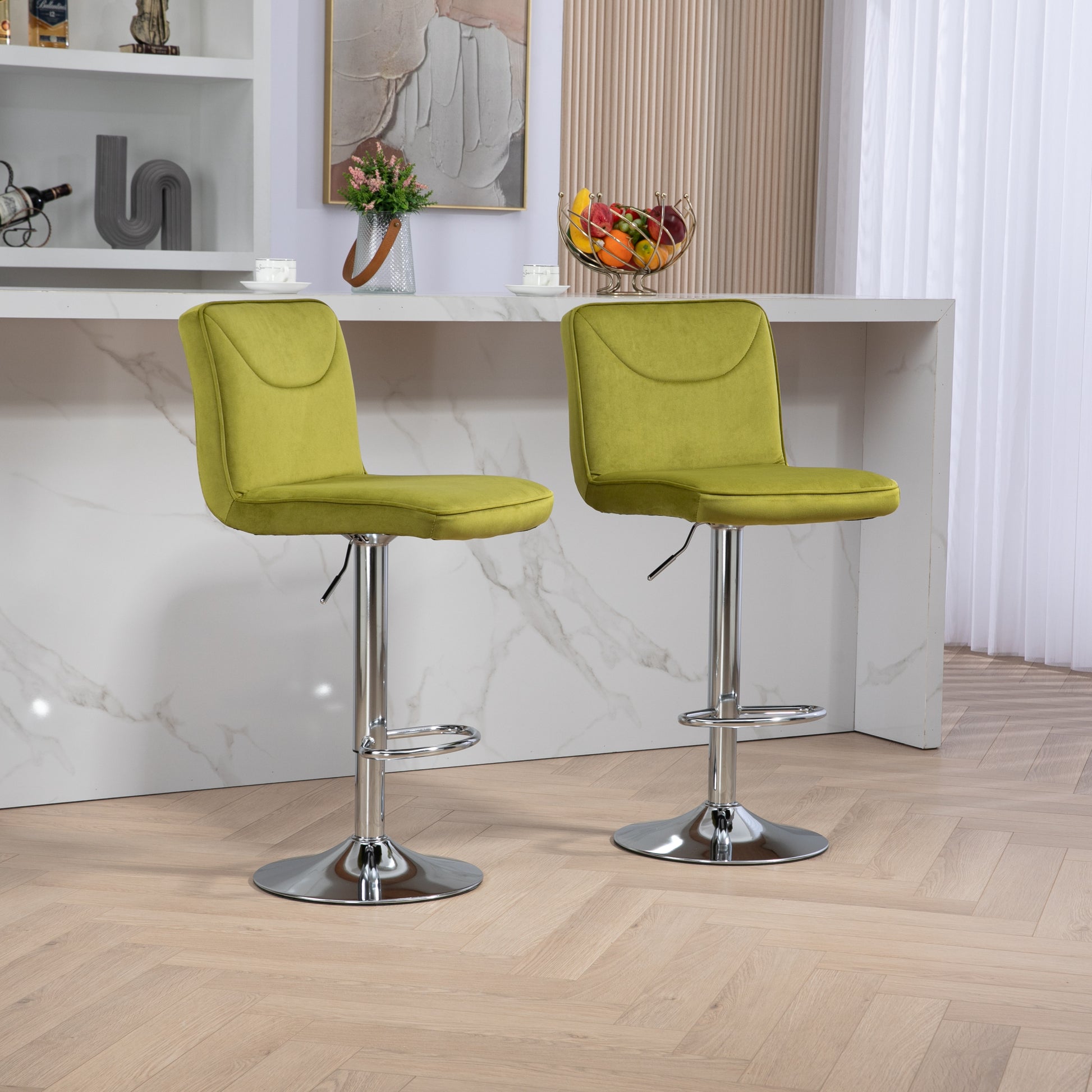Coolmore Bar Stools With Back And Footrest Counter Height Dining Chairs 2Pc Set,360 Velvet Swivel Bar Stools Set Of 2, Adjustable Counter Height Bar Chairs Olive Velvet Olive Foam Velvet