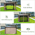 12' X 14' Hardtop Gazebo, Aluminum Metal Gazebo With Galvanized Steel Double Roof Canopy, Curtain And Netting, Permanent Gazebo Pavilion For Party, Wedding, Outdoor Dining, Brown Brown Aluminum