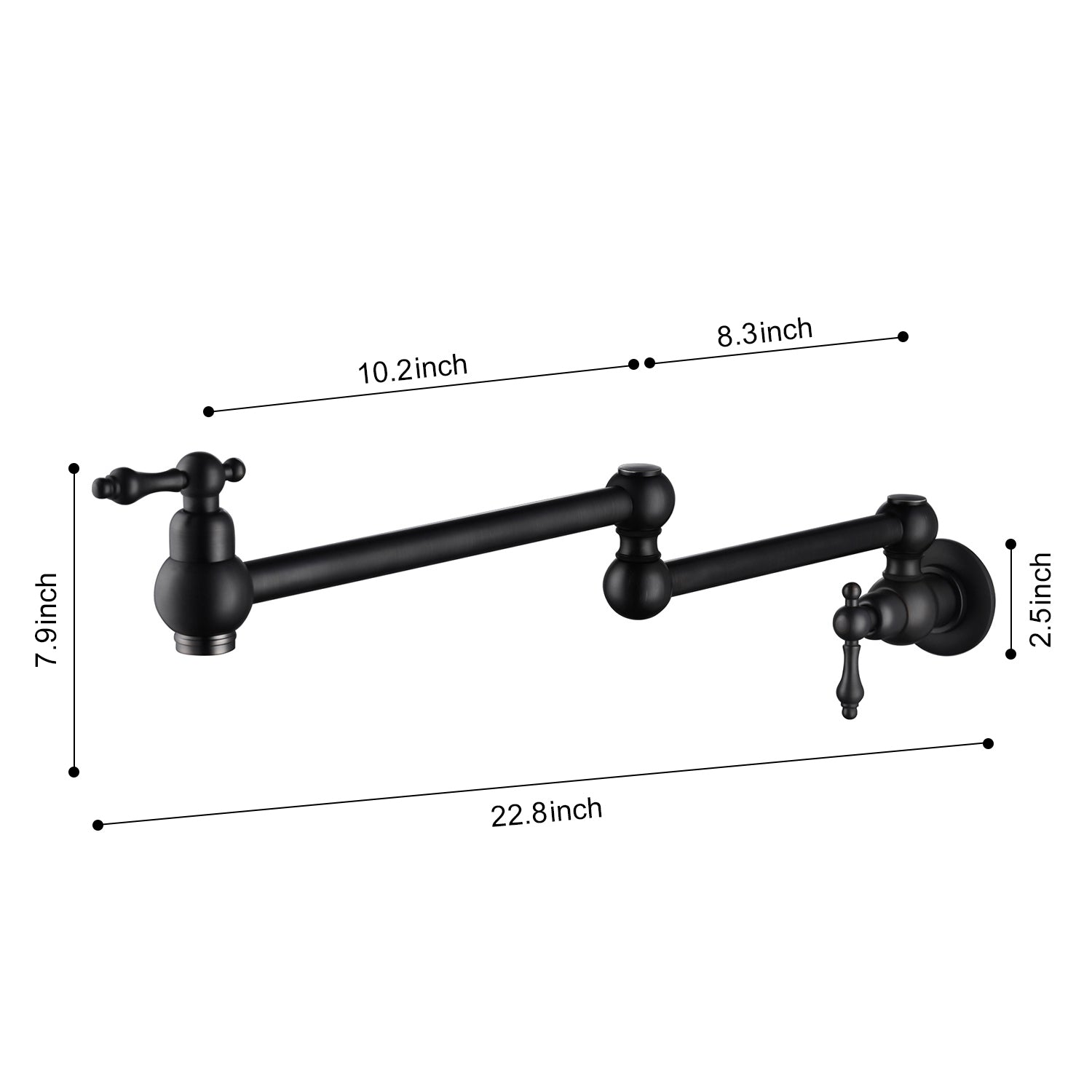 Wall Mount Folding Kitchen Pot Filler Faucet Matte Black Brass