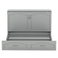 Queen Size Murphy Bed Wall Bed With Drawer And A Set Of Sockets & Usb Ports, Pulley Structure Design, Gray Gray Solid Wood Mdf
