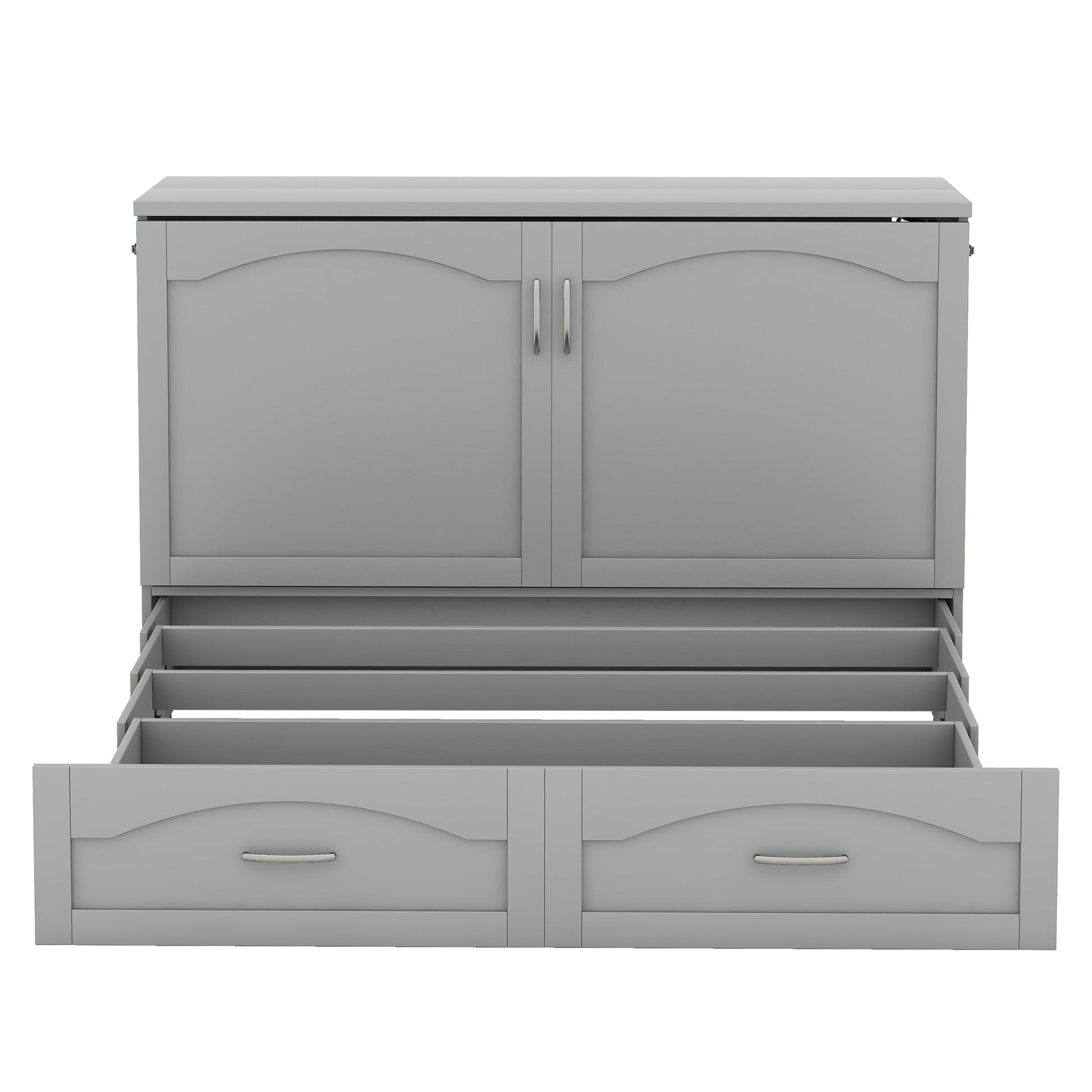 Queen Size Murphy Bed Wall Bed With Drawer And A Set Of Sockets & Usb Ports, Pulley Structure Design, Gray Gray Solid Wood Mdf